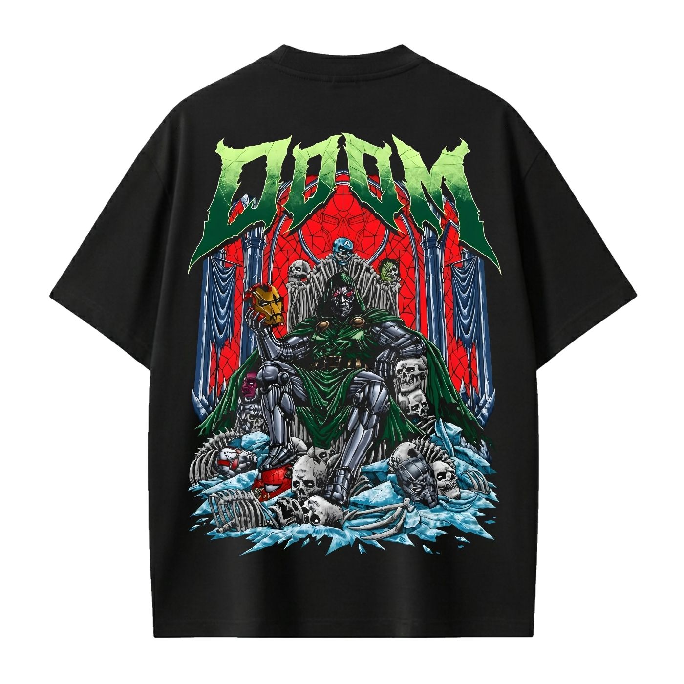 Polo Oversize Doctor Doom Trono De Calaveras Y Casco De Iron Man